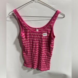 #3403-Arizona Jean Company Pink Striped Ribbed Tank